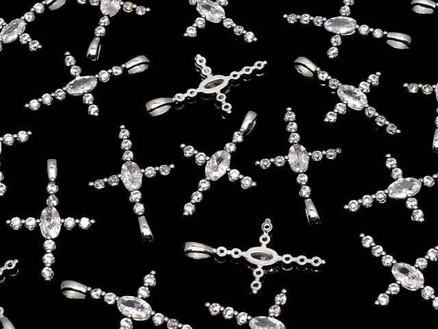 メタルパーツ 21×13mm クロス シルバーカラー(CZ付) 1個 サムネイル3