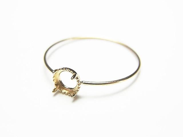 【動画】【日本製】【K10 Yellow Gold】リング空枠(爪留め)ラウンド カボション4mm用 ミル打ち 1個の画像