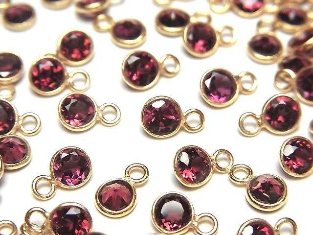 【動画】宝石質ロードライトガーネットAAA 枠留めラウンドファセットカット5×5mm 18KGP 3個の画像