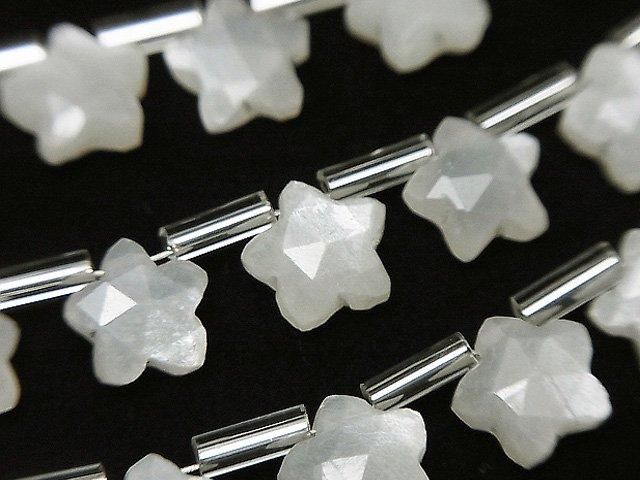 【動画】宝石質ホワイトムーンストーンAA++ スターカット8×8mm 1連(8粒)の画像