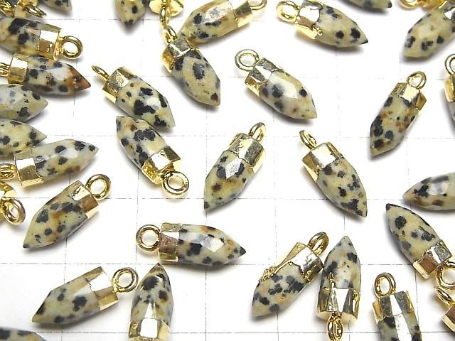 【動画】ダルメシアンジャスパー カット入り ポイント型チャーム12×5×5mm ゴールドカラー 2個 サムネイル4