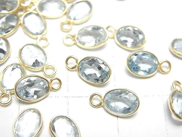 【動画】宝石質スカイブルートパーズAAA 枠留めオーバルファセットカット8×6mm 18KGP 3個 サムネイル2