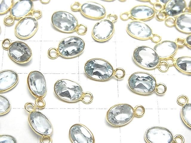 【動画】宝石質スカイブルートパーズAAA 枠留めオーバルファセットカット8×6mm 18KGP 3個 サムネイル3