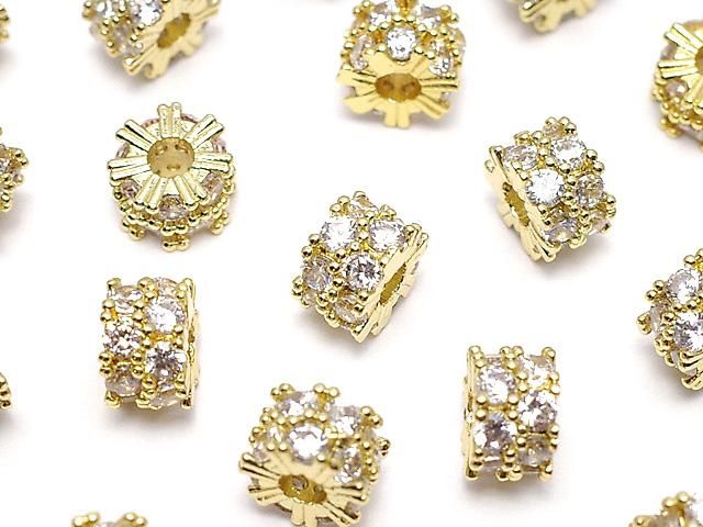 メタルパーツ ロンデル6.5×6.5×4mm ゴールド(CZ付) 2個の画像