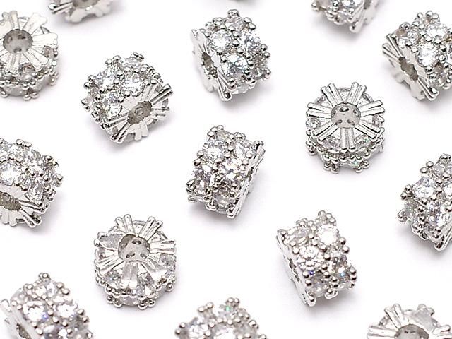 メタルパーツ ロンデル6.5×6.5×4mm シルバー(CZ付) 2個の画像