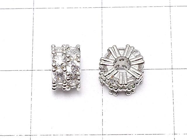 メタルパーツ ロンデル6.5×6.5×4mm シルバー(CZ付) 2個 サムネイル2