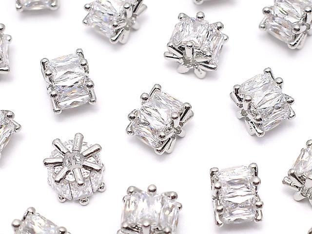 メタルパーツ ロンデル7×7×5.5mm シルバーカラー(CZ付) 2個の画像