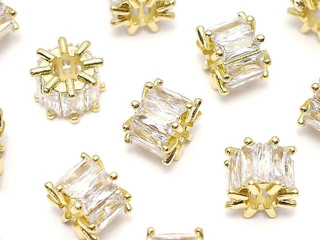 メタルパーツ ロンデル9×9×6.5mm ゴールドカラー(CZ付) 2個の画像