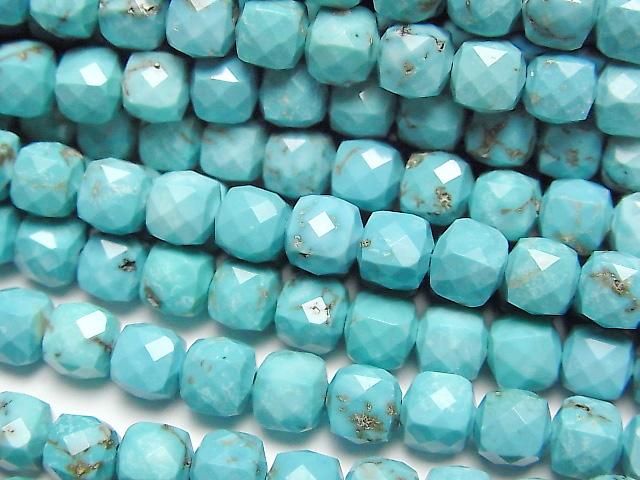 【動画】【素晴らしい輝き】マグネサイトターコイズ キューブカット5×5×5mm 1連(約37cm)の画像