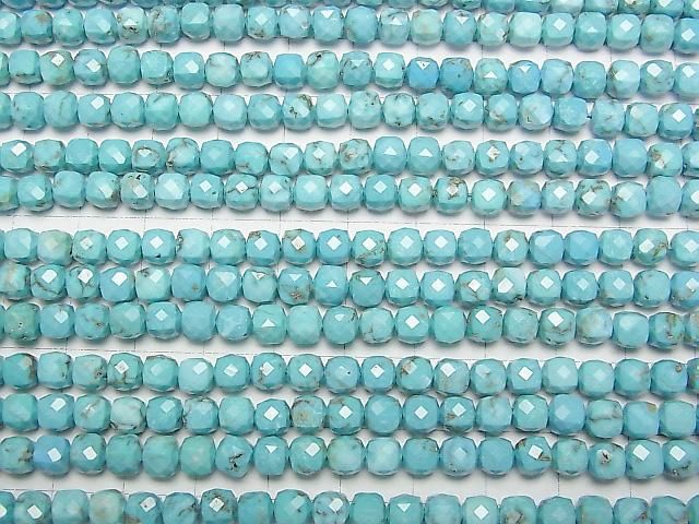 【動画】【素晴らしい輝き】マグネサイトターコイズ キューブカット5×5×5mm 1連(約37cm) サムネイル3