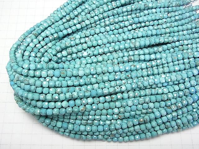 【動画】【素晴らしい輝き】マグネサイトターコイズ キューブカット5×5×5mm 1連(約37cm) サムネイル4
