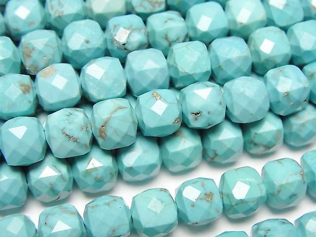 【動画】【素晴らしい輝き】マグネサイトターコイズ キューブカット7×7×7mm 1連(約37cm)の画像