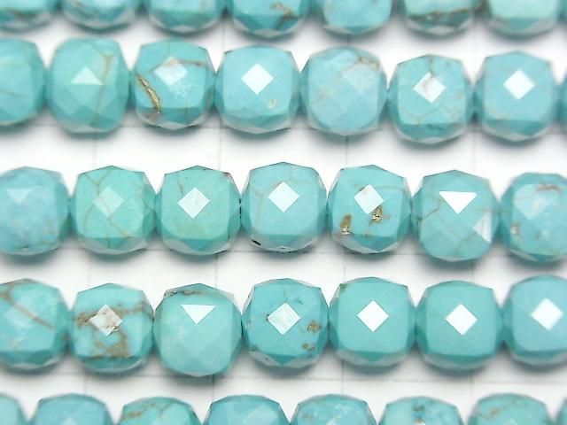 【動画】【素晴らしい輝き】マグネサイトターコイズ キューブカット7×7×7mm 1連(約37cm) サムネイル2