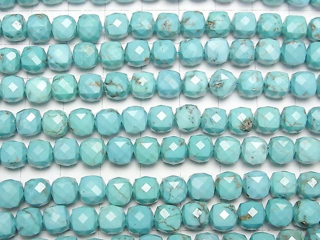 【動画】【素晴らしい輝き】マグネサイトターコイズ キューブカット7×7×7mm 1連(約37cm) サムネイル3