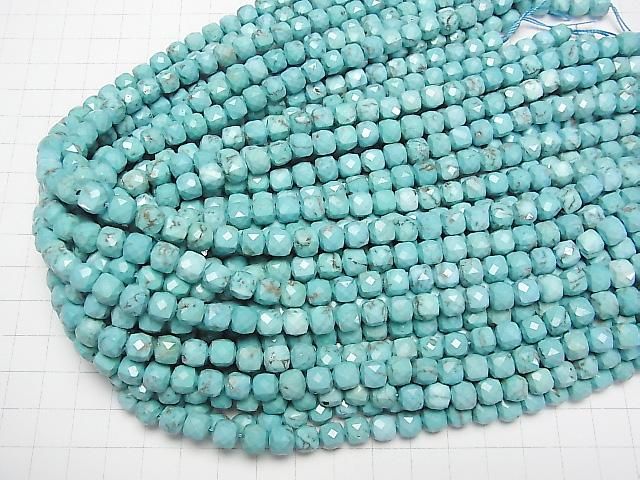 【動画】【素晴らしい輝き】マグネサイトターコイズ キューブカット7×7×7mm 1連(約37cm) サムネイル4