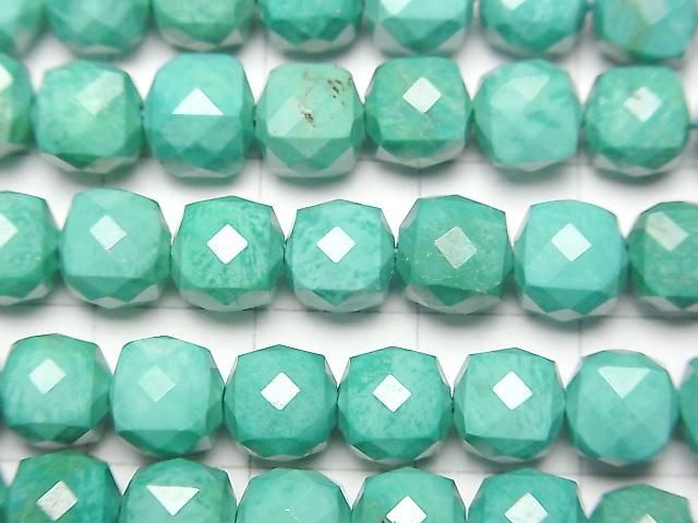 【動画】【素晴らしい輝き】マグネサイトターコイズ キューブカット7×7×7mm 【グリーン】 1連(約37cm) サムネイル2