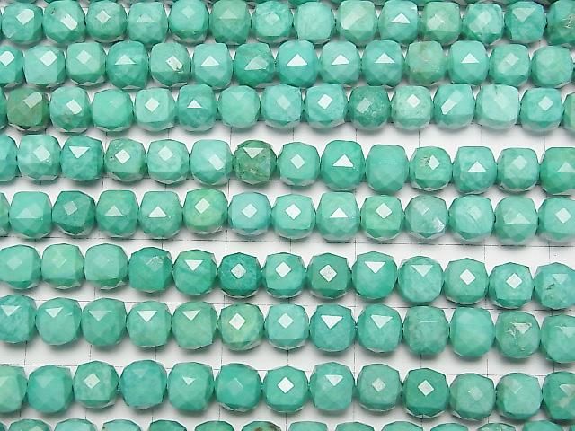 【動画】【素晴らしい輝き】マグネサイトターコイズ キューブカット7×7×7mm 【グリーン】 1連(約37cm) サムネイル3