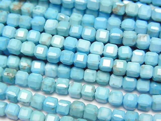 【動画】【素晴らしい輝き】マグネサイトターコイズ キューブカット4×4×4mm 1連(約37cm)の画像