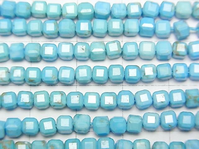 【動画】【素晴らしい輝き】マグネサイトターコイズ キューブカット4×4×4mm 1連(約37cm) サムネイル2