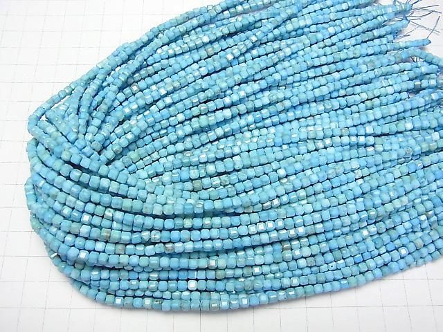 【動画】【素晴らしい輝き】マグネサイトターコイズ キューブカット4×4×4mm 1連(約37cm) サムネイル4