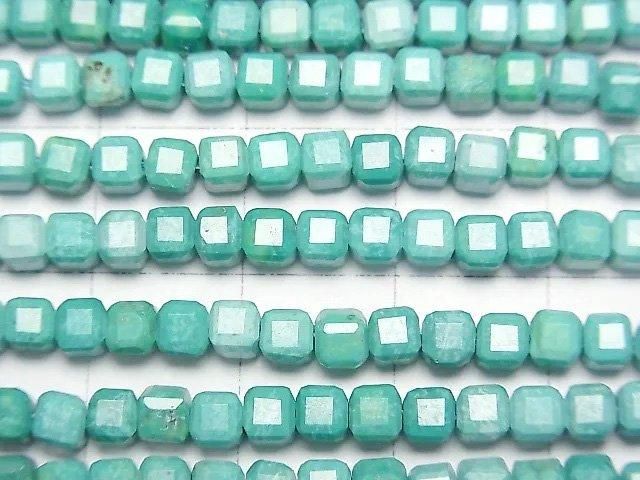 【動画】【素晴らしい輝き】マグネサイトターコイズ キューブカット3.5×3.5×3.5mm 【グリーン】 1連(約37cm) サムネイル2