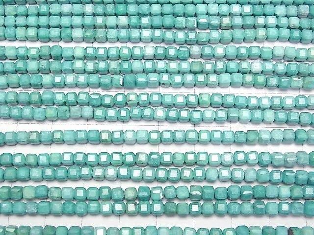 【動画】【素晴らしい輝き】マグネサイトターコイズ キューブカット3.5×3.5×3.5mm 【グリーン】 1連(約37cm) サムネイル3