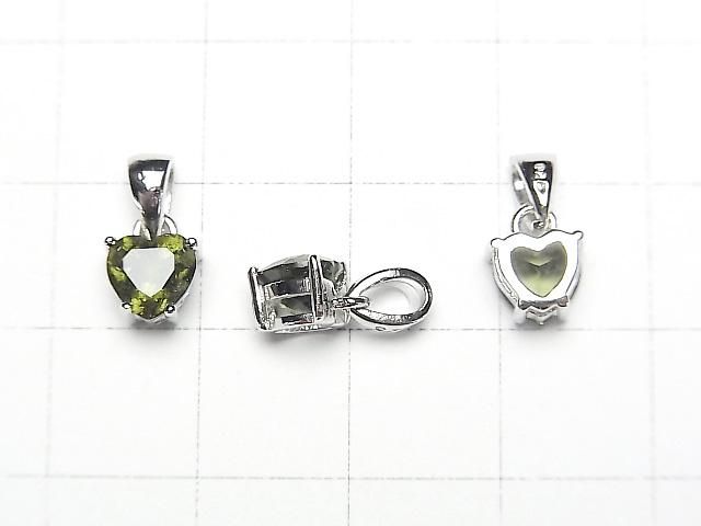 【動画】宝石質モルダバイトAAA ハート型ファセットカット ペンダントトップ6×6mm SILVER925製 1個 サムネイル2