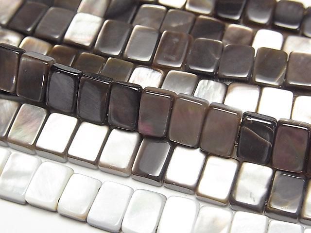 【動画】高品質ブラックシェル(黒蝶貝) 2つ穴レクタングル7×5mm 1/4連~1連(約38cm)の画像