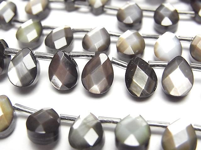 【動画】高品質ブラックシェル(黒蝶貝)AAA ペアシェイプカット8×6mm 1/4連~1連(約38cm)の画像