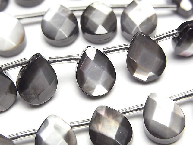 【動画】高品質ブラックシェル(黒蝶貝)AAA ペアシェイプカット10×8mm 1/4連~1連(約36cm)の画像