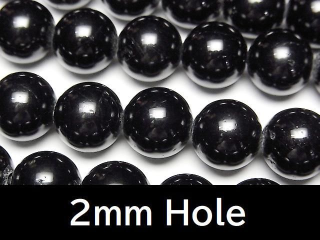 【動画】ブラックトルマリンAAA- ラウンド12mm 【2mm穴】 半連/1連(約36cm)の画像