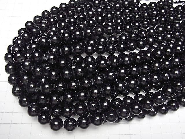 【動画】ブラックトルマリンAAA- ラウンド12mm 【2mm穴】 半連/1連(約36cm) サムネイル4