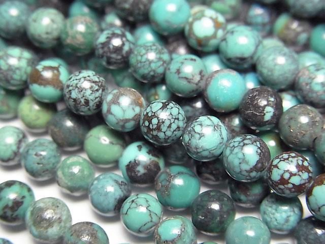動画】ターコイズAAA- ラウンド5mm 半連/1連(約38cm) - 天然石