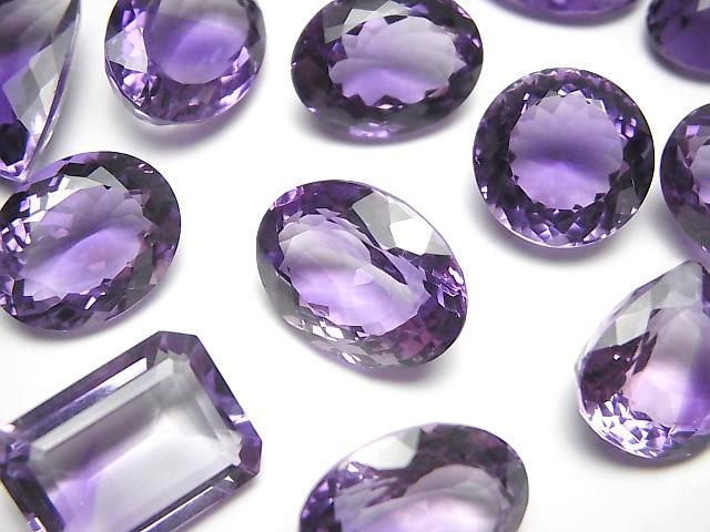 【動画】宝石質アメジストAAA ルース ミックスシェイプ ファセットカット 3粒の画像