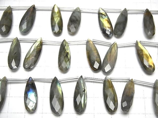 【動画】ラブラドライトAA++ ペアシェイプ ブリオレットカット24×8mm 1連(8粒) サムネイル3