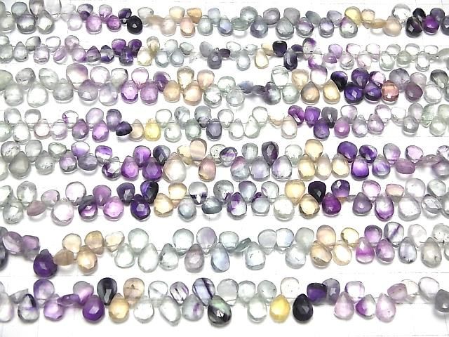 【動画】マルチカラーフローライトAA++ ペアシェイプ ブリオレットカット 1連(約18cm) サムネイル4
