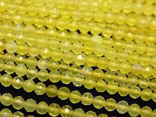 【素晴らしい輝き】イエローカラーカルセドニー ラウンドカット3mm 1連(約37cm)の画像