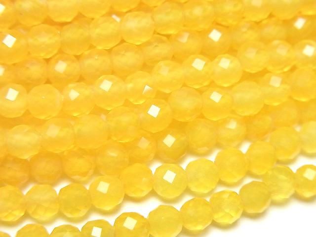 【動画】【素晴らしい輝き】イエローカラーカルセドニー ラウンドカット4mm 1連(約37cm)の画像