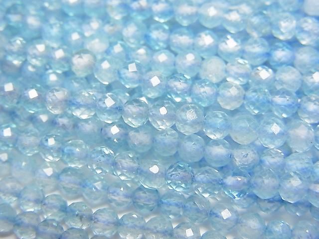 【動画】【素晴らしい輝き】ブルーカラートパーズAA++ 小粒ラウンドカット3mm 1連(約37cm)の画像