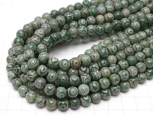 三眼天珠(さんがんてんじゅ) ラウンド8mm グリーン×ブラウン 1連(約33cm) サムネイル4