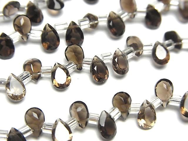 【動画】宝石質スモーキークォーツAAA ペアシェイプ ファセットカット6×4mm 半連/1連(38粒)の画像