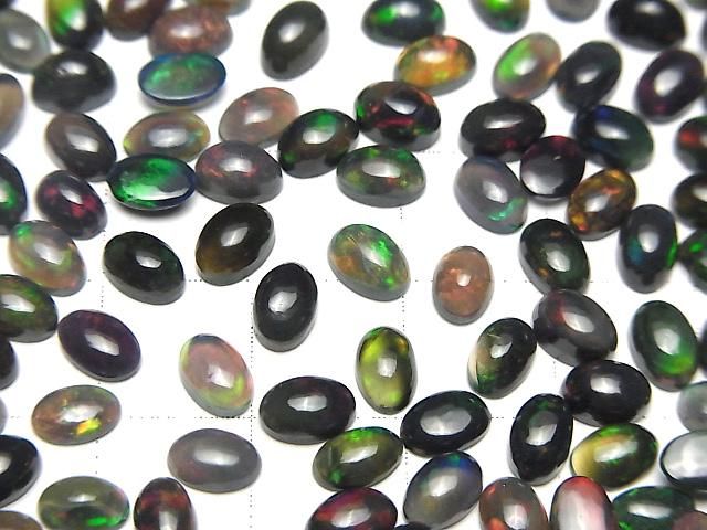 【動画】宝石質ブラックオパールAAA オーバル カボション6×4mm 5個 サムネイル3