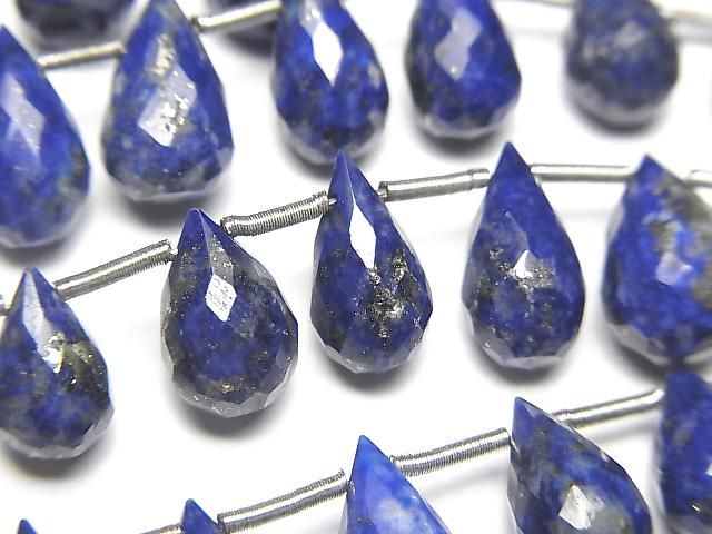 【動画】宝石質ラピスラズリAAA- ドロップ ブリオレットカット 半連/1連(約16cm)の画像