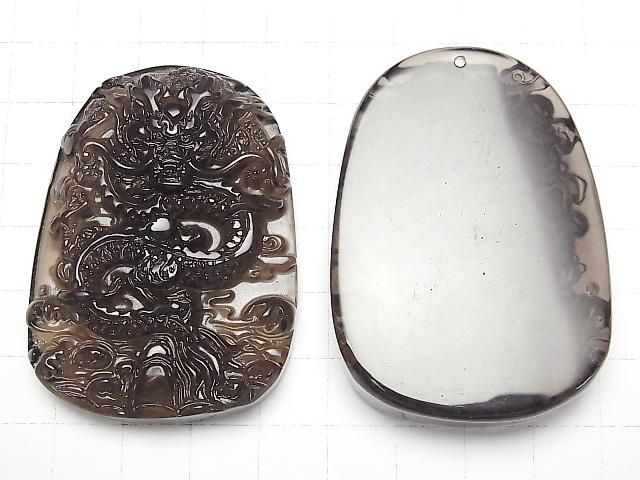 【動画】龍(ドラゴン・青龍)の彫刻入り!アイスオブシディアンAAA 穴あきプレート型58×41×12mm 1個 サムネイル2