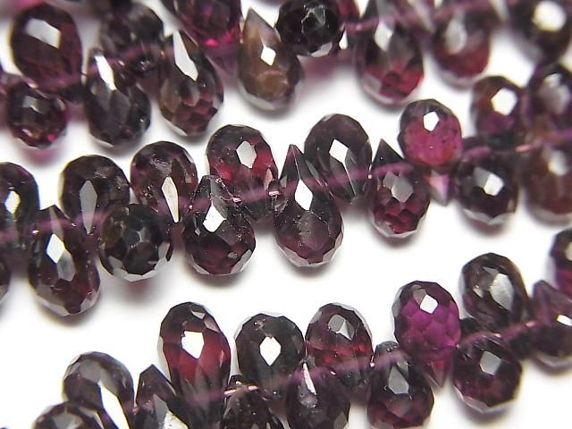 【動画】宝石質ガーネットAA++ ドロップ ブリオレットカット 半連/1連(約17cm)の画像
