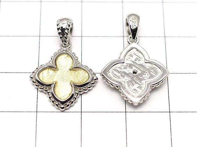 【動画】メテオライト(ムオニナルスタ隕石) フラワー型ペンダントトップ19×16×3mm イエローゴールド SILVER925製 サムネイル2