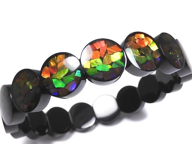 【動画】【1点もの】宝石質アンモライトAAA 2つ穴オーバル12×11.5×4.5mm 1連(ブレス) NO.1の画像