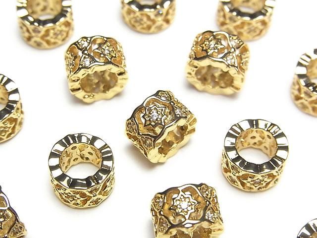 メタルパーツ ロンデル9×9×6mm(CZ付) ゴールドカラー 2個の画像