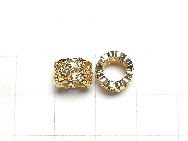 メタルパーツ ロンデル9×9×6mm(CZ付) ゴールドカラー 2個 サムネイル2
