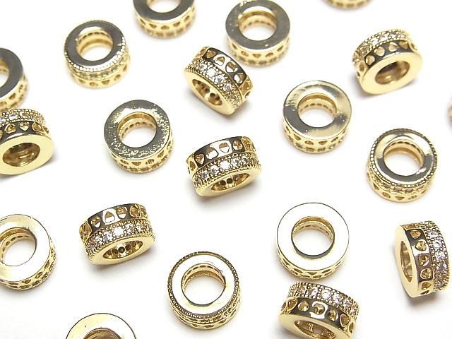 メタルパーツ ロンデル8×8×4mm(CZ付) ゴールドカラー 2個の画像